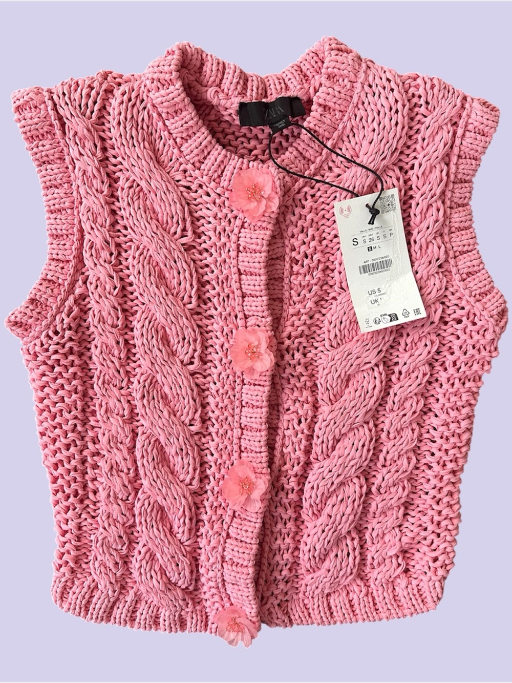 NWT Zara chunky knit vest with flower buttons